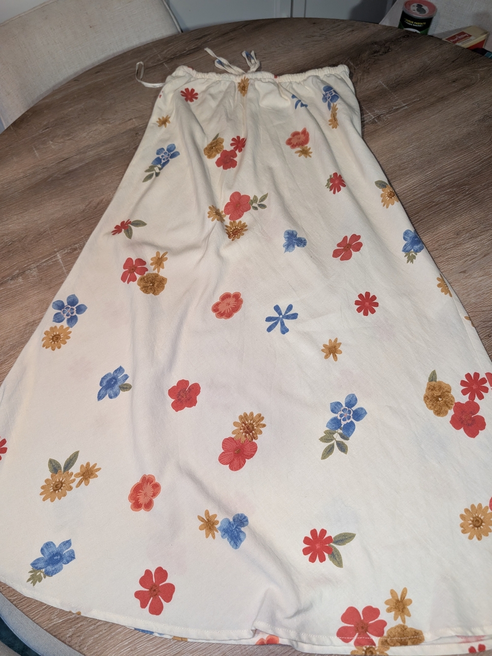 Women's A Line Floral Cotton Blend Skirt in Cream with Red, Blue & Gold Flowers - Picture 5 of 5